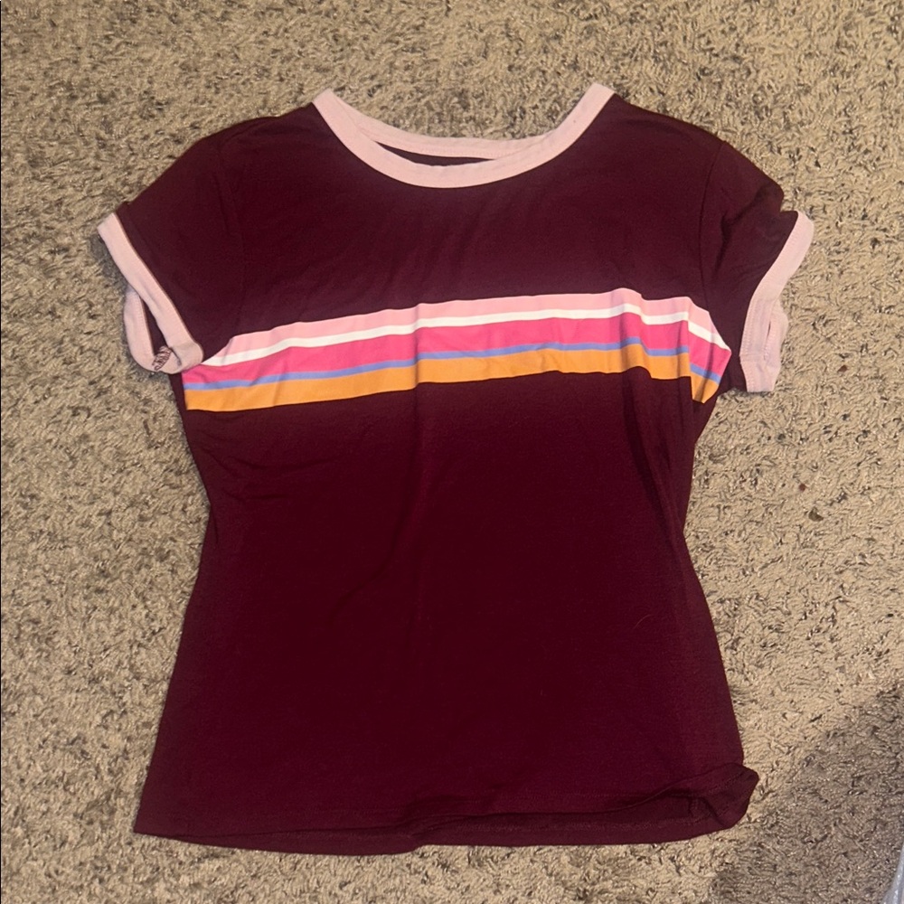 Arizona Jean Company Burgundy Tee with Stripes